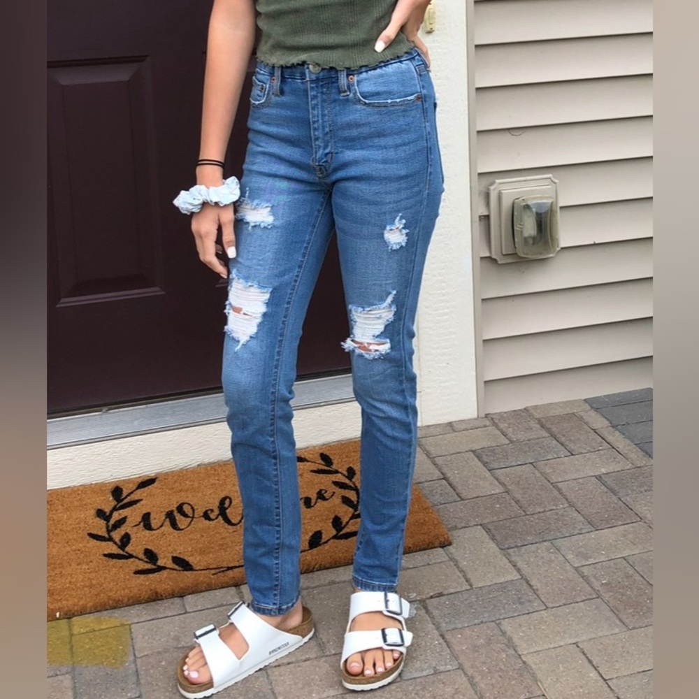 Aeropostale High Rise Curvy Jeggings blue winter autumn denim distressed
